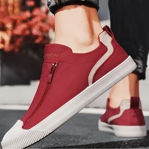 Men's Solid Colour Skateboard Shoes With Zippers, Comfy Non Slip Casual Soft